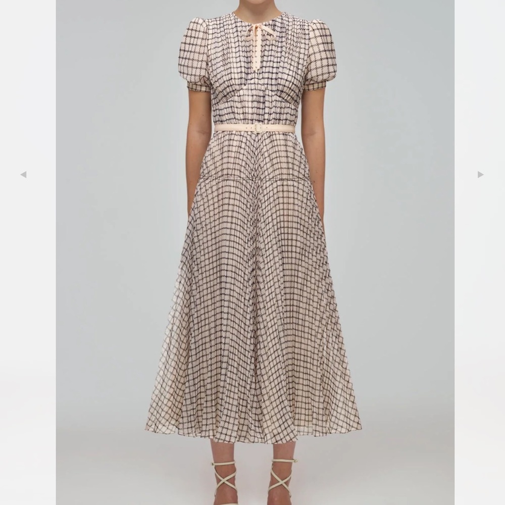 Self-Portrait Monochrome Check Midi Dress